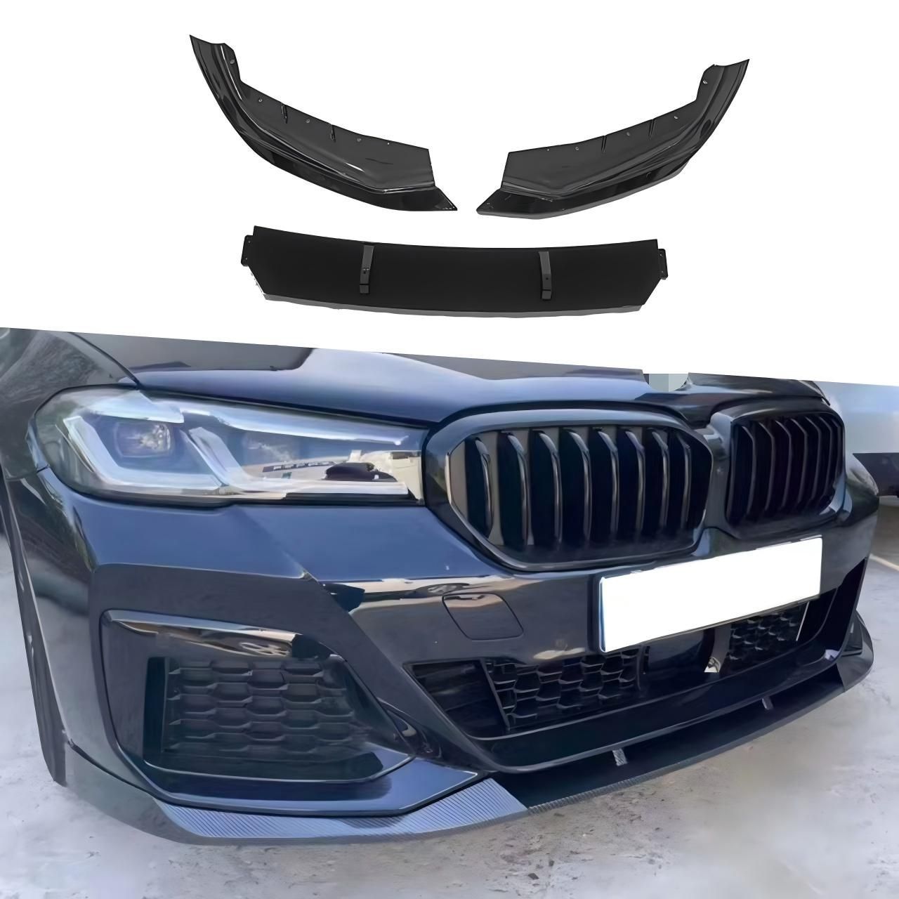 【送料無料】BMW 5シリーズ G30 2021-2023年モデル 専用 フロントスポイラー リップ 3分割 FDデザイン エアロパーツ ドレスアップ スポーティ ブラック 高輝度 耐衝撃 ABS製 カスタム エアロ効果 スタイリッシュ 簡単取付新品1点セット