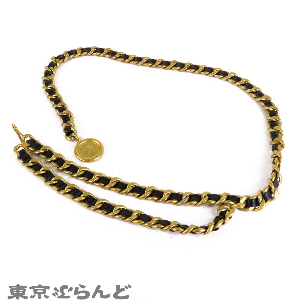 シャネル CHANEL チェーンベルト ゴールドxブラック メタル レザー GP