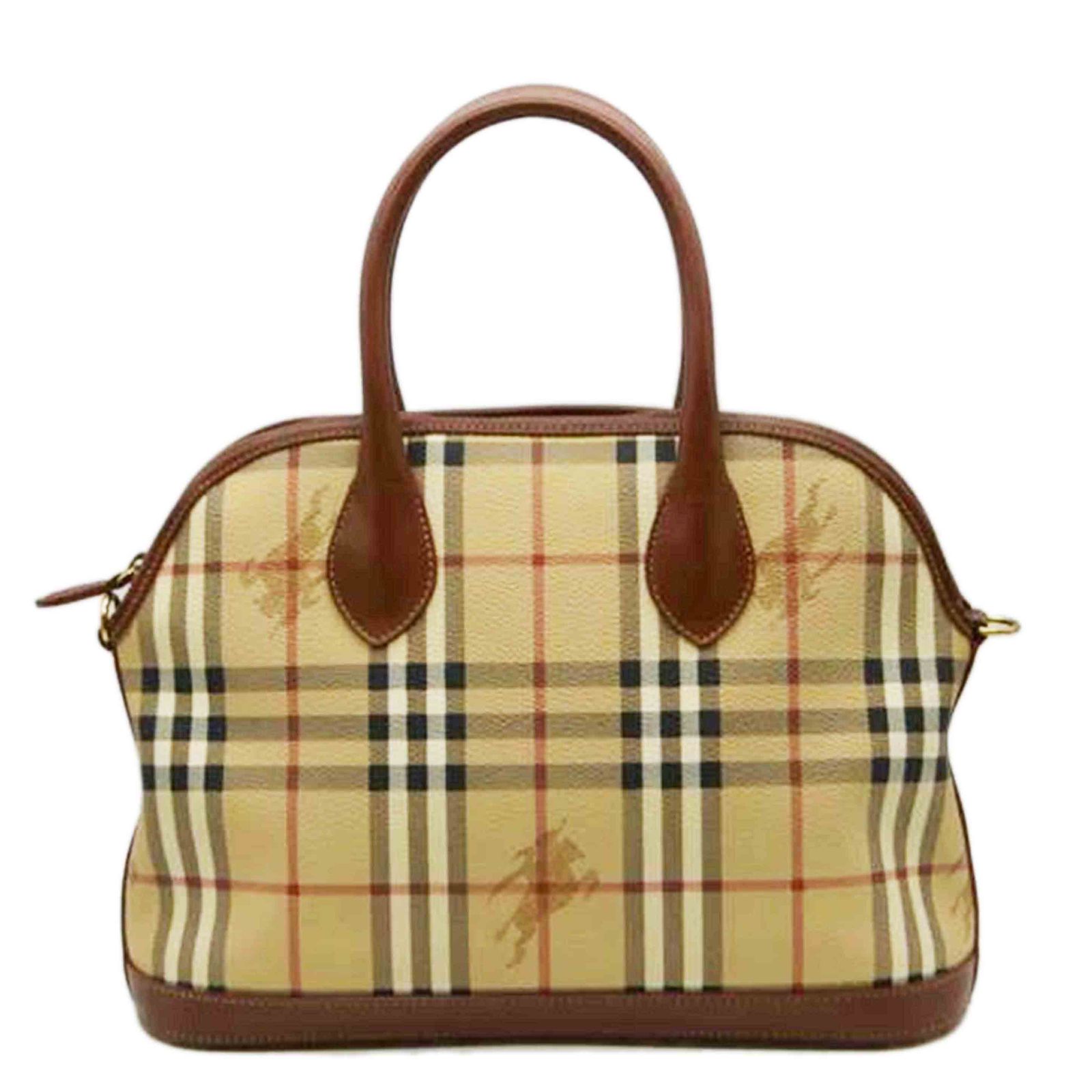 BURBERRY ノバチェックドームレザーハンド/ブラウン Aランク 89
