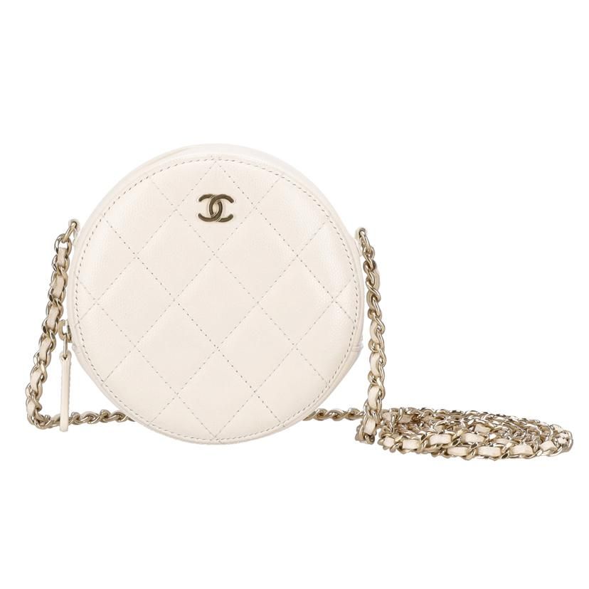 CHANEL ポシェットマトラッセ/キャビアスキンラウンドショルダー/ホワイト Aランク 91