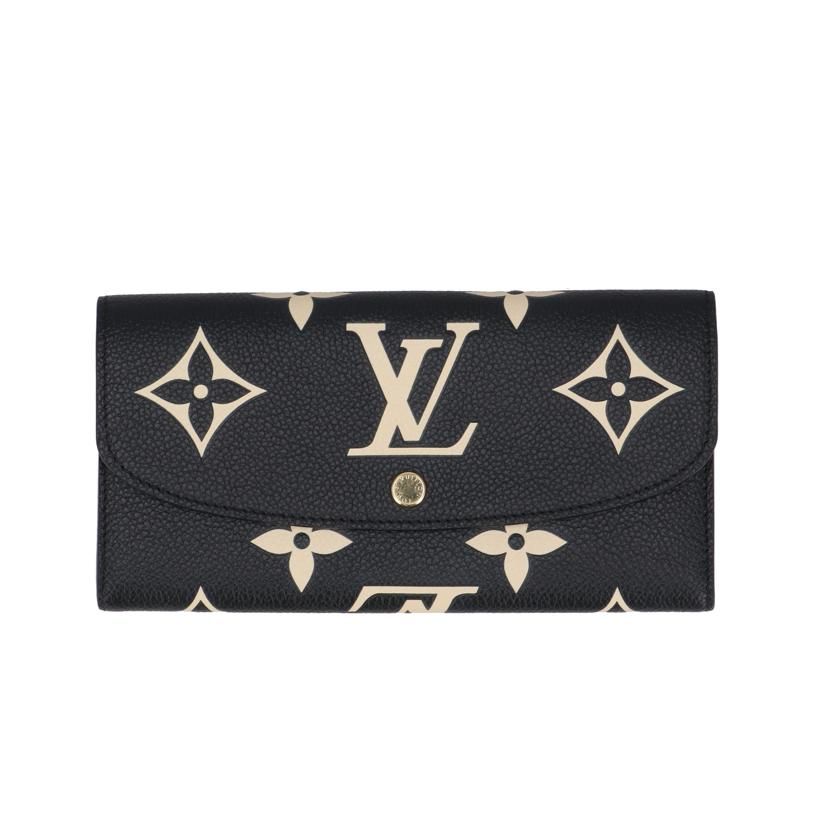 LOUIS VUITTON ポルトフォイユ・エミリー ブラック ベージュ/ モノグラム・アンプラント M83138 Aランク 85