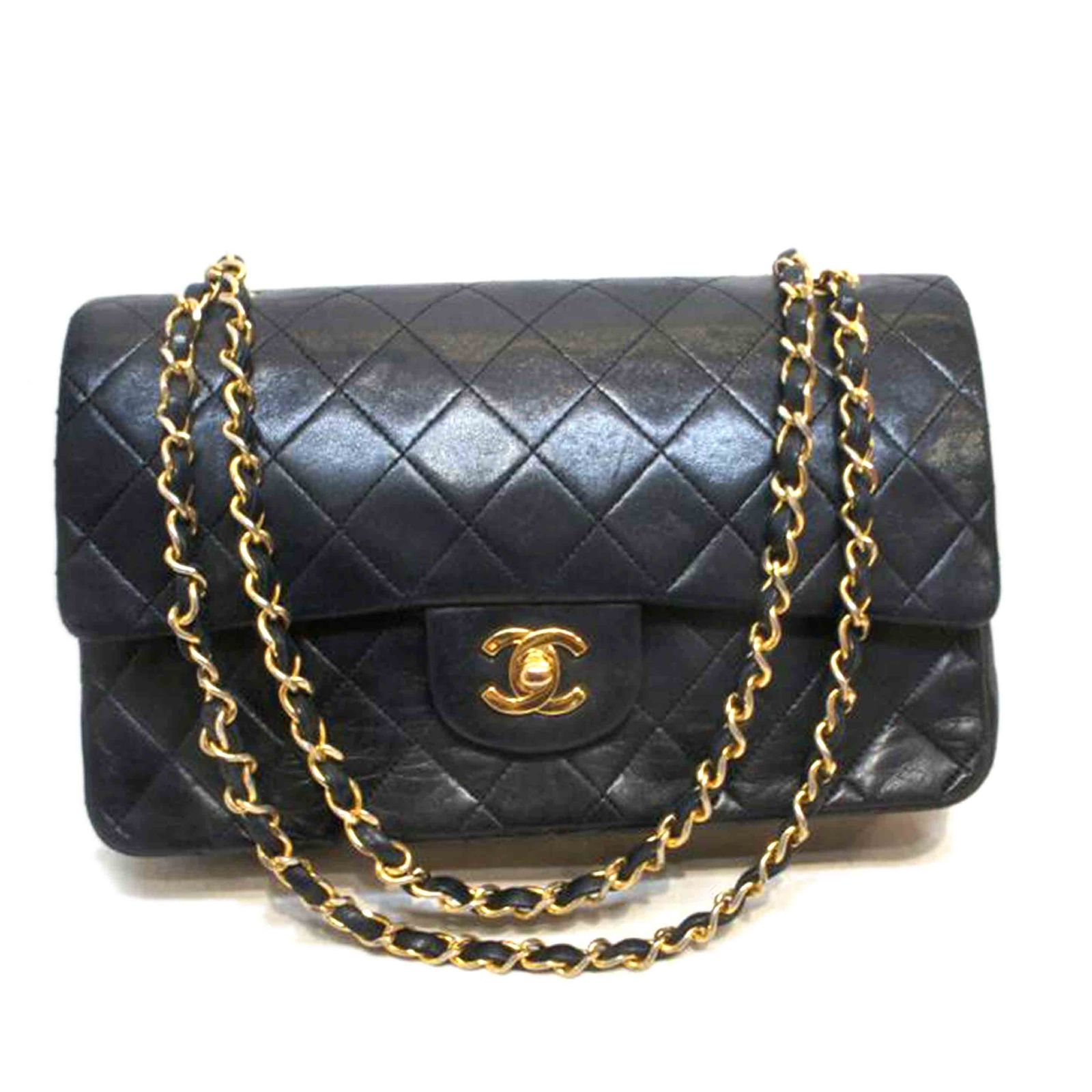 CHANEL ラムスキンマトラッセチェーンショルダーWフラップ Bランク 92