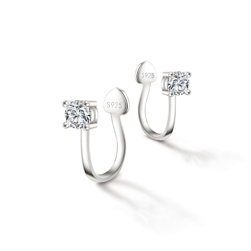 [Gift from New York] イヤリング レディース ノンホールピアス イヤーカフ 一粒 4mm プラチナ 加工 シルバー925 金属アレルギー対応 誕生日プレゼント 女性