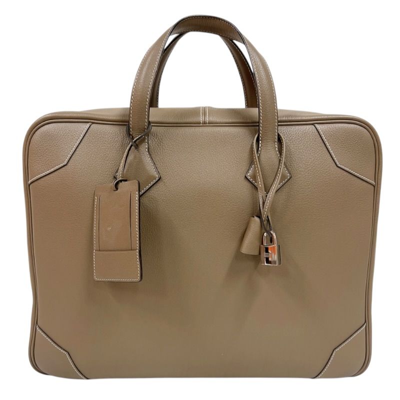 エルメス HERMES ヴィクトリア3　40 X刻印　(2016年製) エトゥープ　シルバー金具 トリヨンクレマンス メンズ ビジネスバッグ
