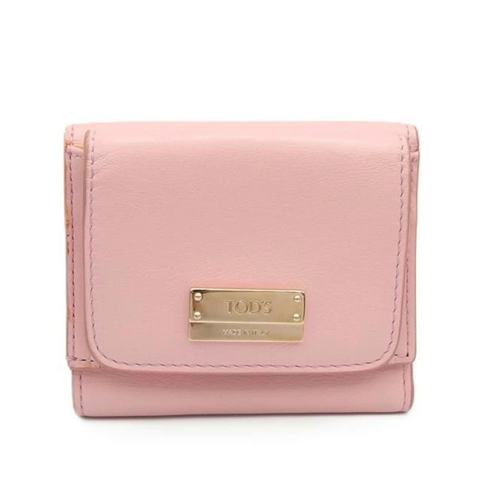 TOD'S ミニ三つ折り財布/レザーメタルバー/ピンク ABランク 88