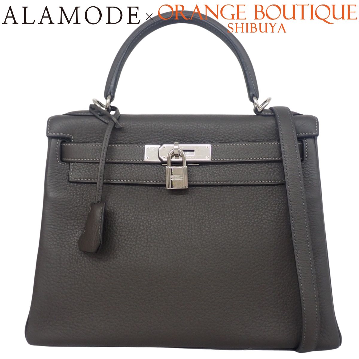 HERMES(エルメス) ケリー28(内縫い) グラファイト グレー トゴ パラジウム金具 シルバー金具 □J刻印 ハンドバッグ ショルダー 2WAY 肩掛け レディース 40802195745【中古】【アラモード】