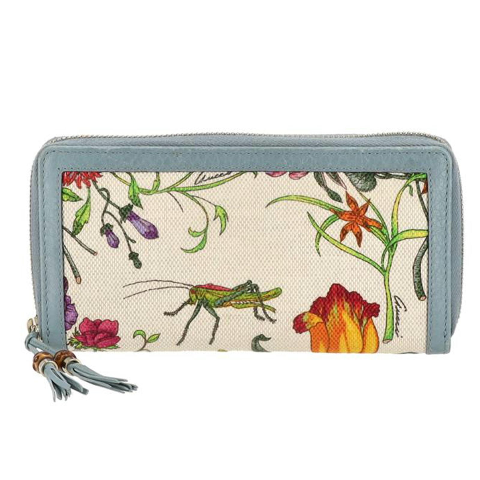GUCCI バンブータッセル/フローララウンドファスナー長財布/ブルー 356708 ABランク 18