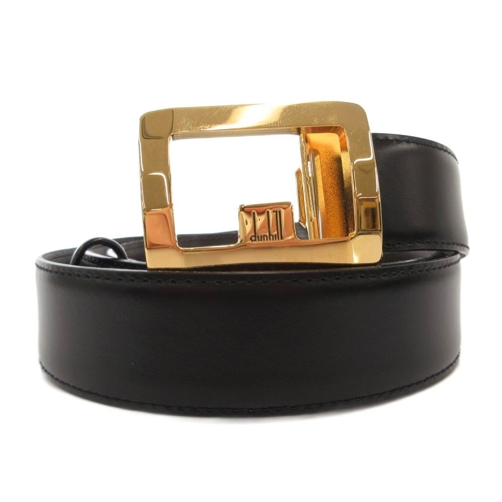 ダンヒル dunhill ベルト ロゴバックル レザー ゴールドカラー 黒 ブラック /FF ■GY18