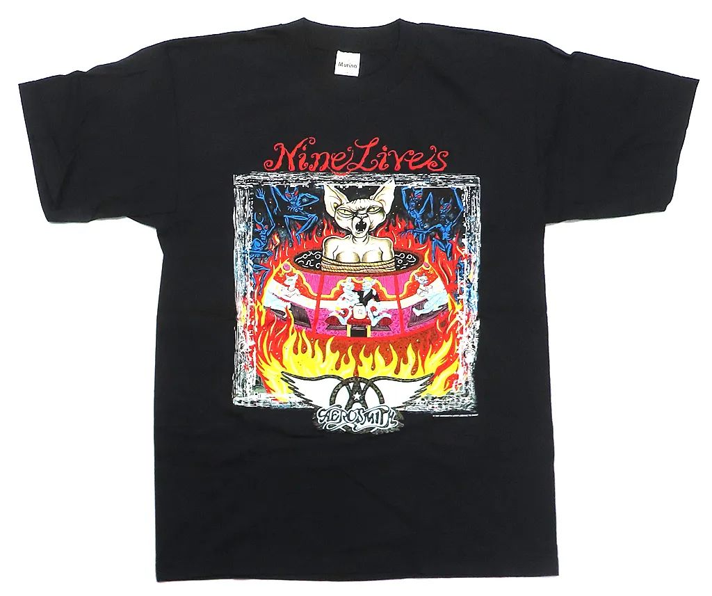 【中古】Tシャツ エアロスミス Tシャツ(ネコ/炎) ブラック Lサイズ 「Nine Lives Tour(1997)」