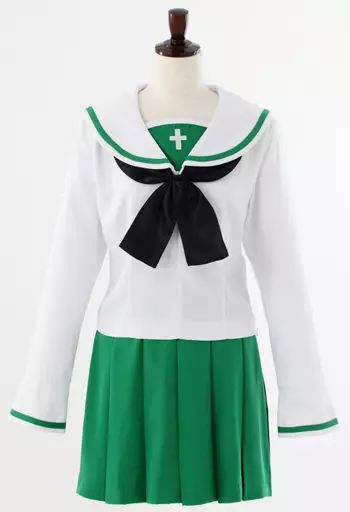 【中古】コスプレ衣装・グッズ(キャラクター) 県立大洗女子学園制服 ホワイト×グリーン メンズLサイズ 「ガールズ＆パンツァー」
