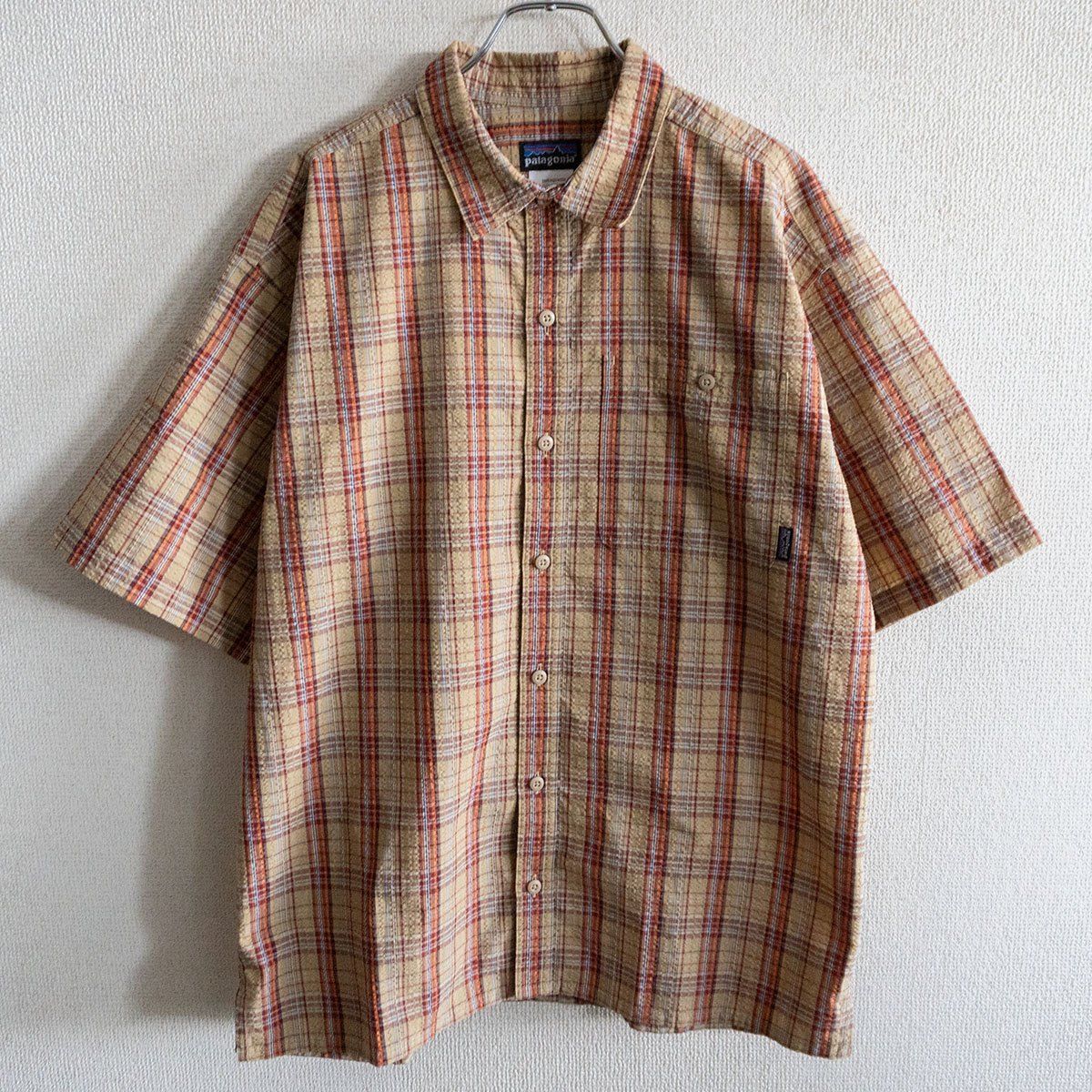 美品】PATAGONIA【半袖 チェック シャツ】 M パタゴニア シアサッカー