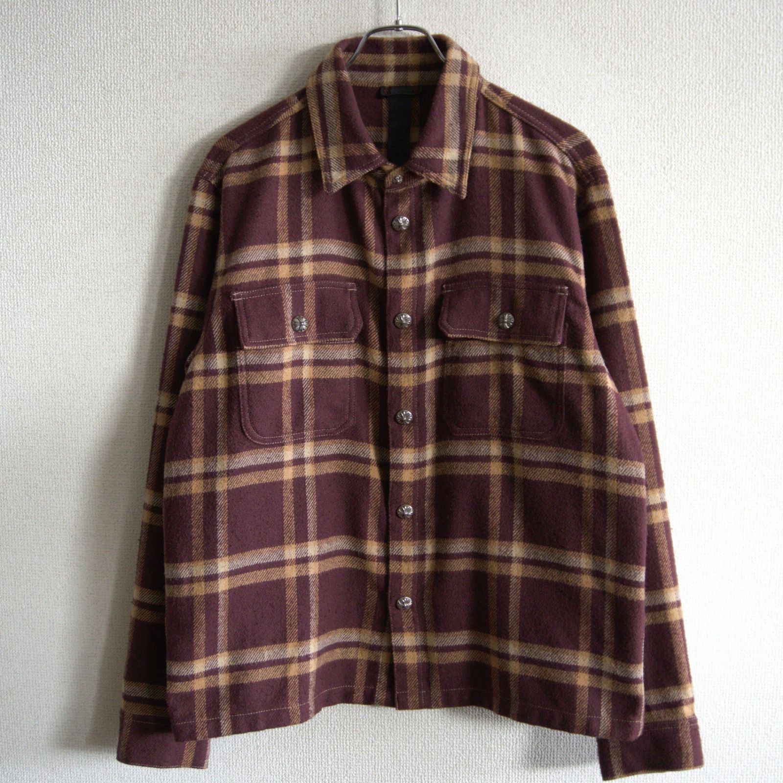 【最高級】CHROME HEARTS【Y NOT WORK DOG Flannel Check Shirt】L クロムハーツ チェック シャツ 26060118