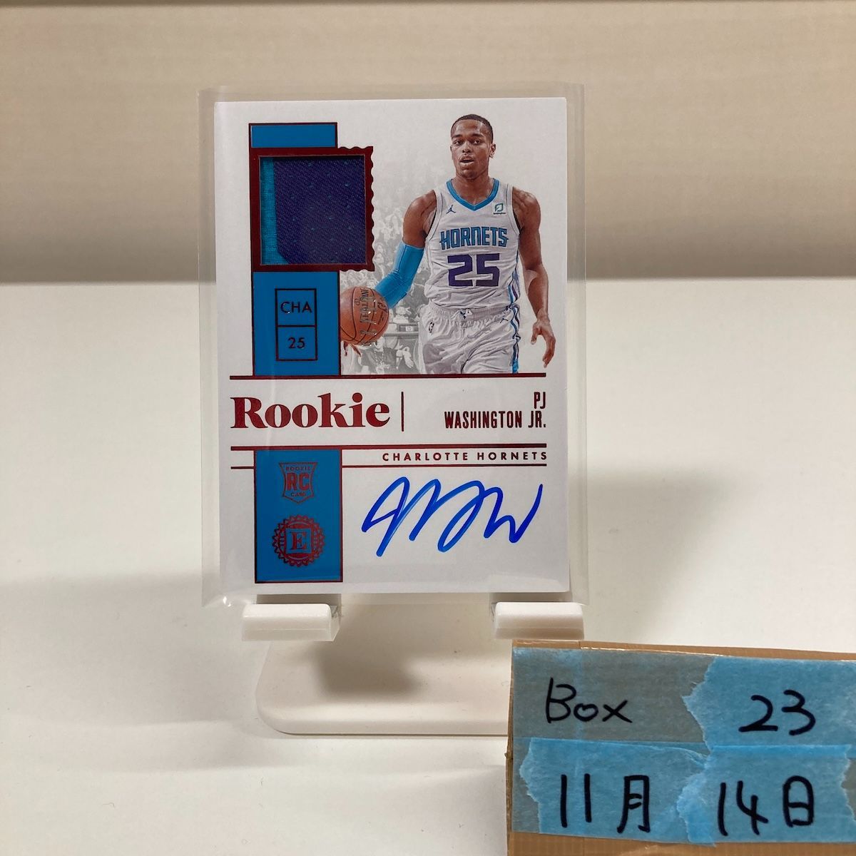 2019-20 Panini PJ Washington Jr. /25 直筆サインカード Charlotte Hornets Encased Basketball ジャージ パッチ RC ルーキー Rookie カード