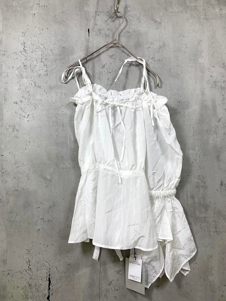 新品 Pasterip パセリ ストライプワンショルダーレース ブラウス シャツ sizeF/白 ■■◎レディース