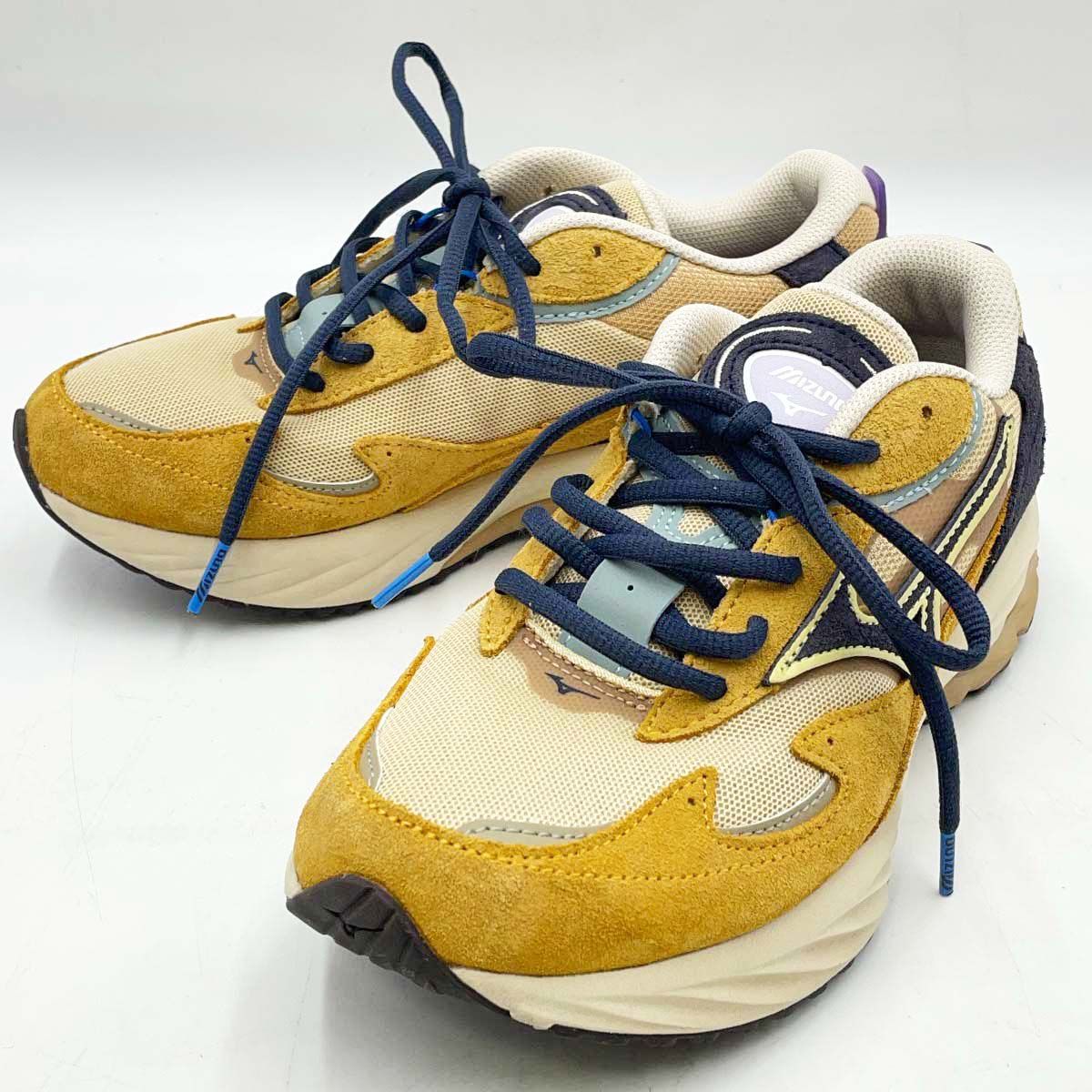 ミズノ ウエーブライダーベータ WAVE RIDER B 23.5cm ベージュ×ダークネイビー×マスタード D1GA330922 レディース MIZUNO スニーカー