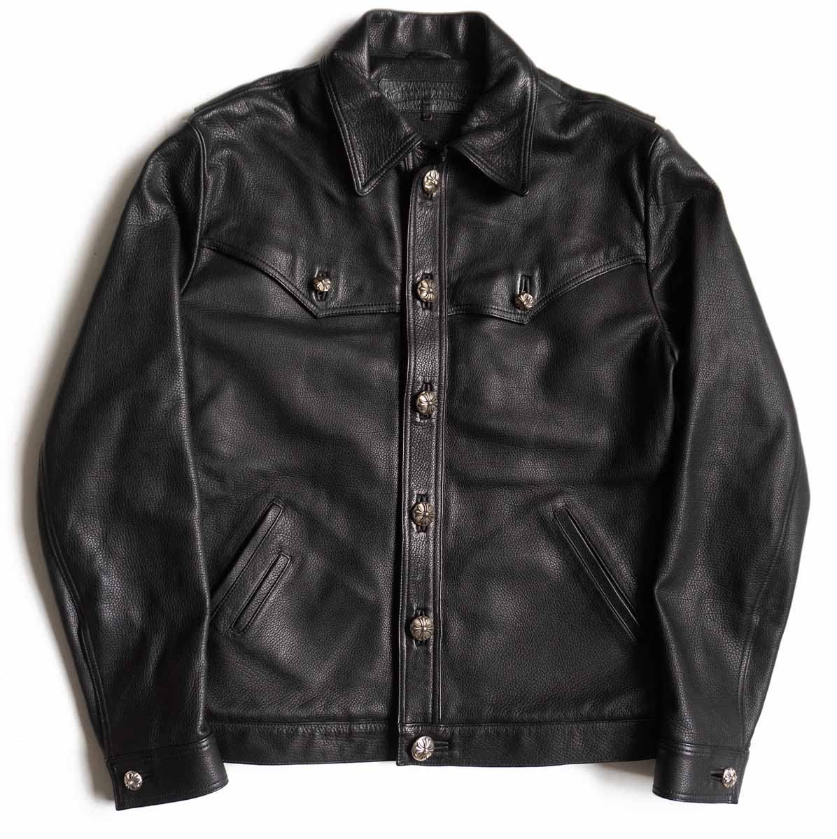 【最高級】CHROME HEARTS【CLASSIC JEAN VJ】M クロムハーツ シルバー レザー ウエスタン ジャケット 牛革 26060109