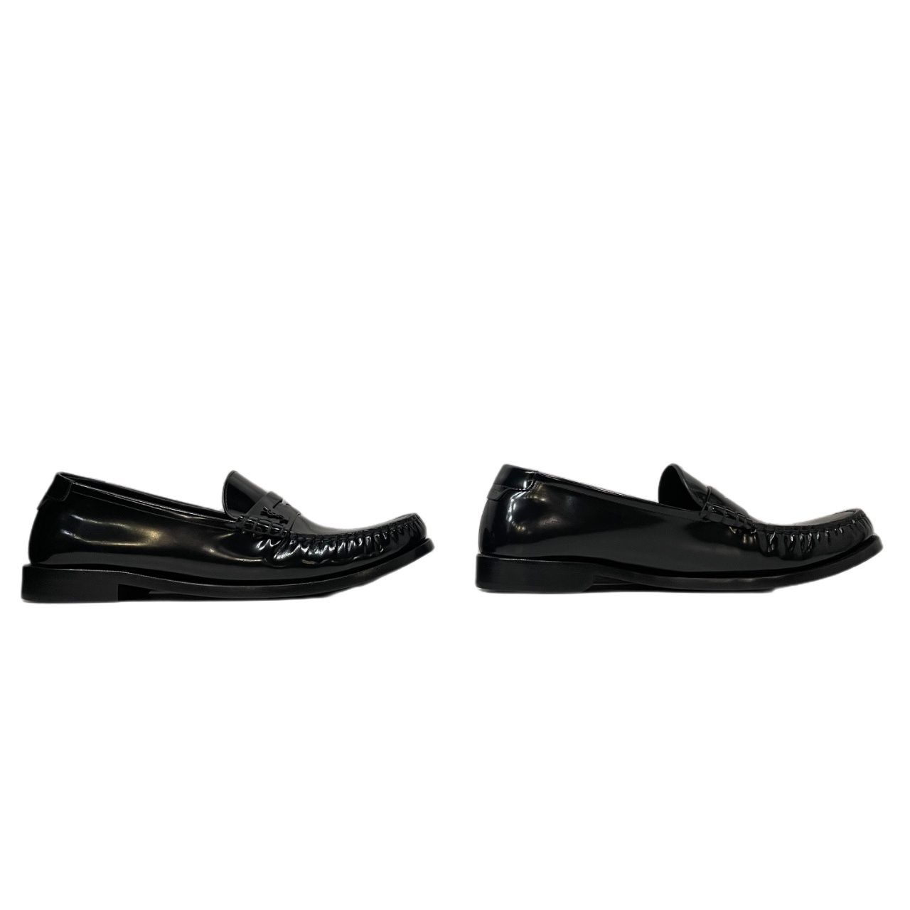 【未使用】サンローラン エナメル ローファー 38 黒 SAINT LAURENT サンローラン ペニーローファー シューズ 革靴 YSLロゴ