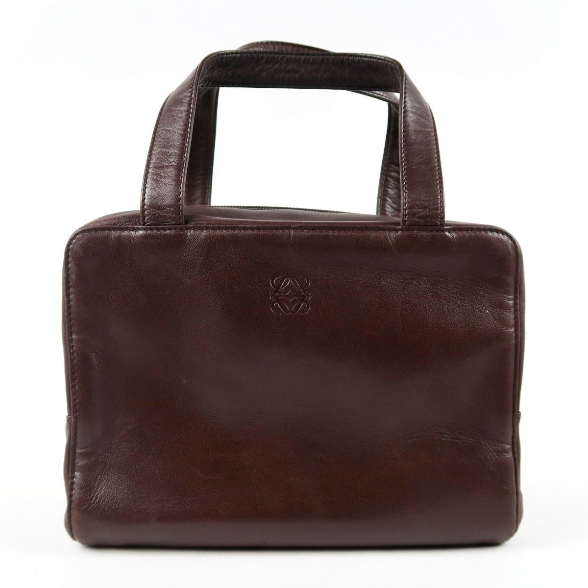 【美品】LOEWE ロエベ ヴィンテージ ナッパレザー アナグラム ミニボストン ハンドバッグ ブラウン ブランド鞄 レディース【UN39】