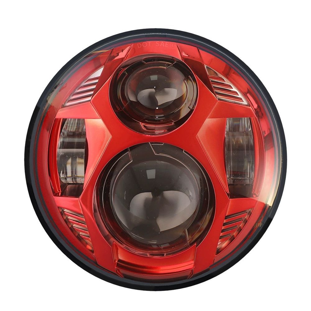 【DOT Eマーク認証】5.75インチ LEDヘッドライト ハイビーム51W 4500LM ロービーム36W 2800LM オスラムLED搭載 IP67 防水 EMC内蔵 ハーレー対応 レッド