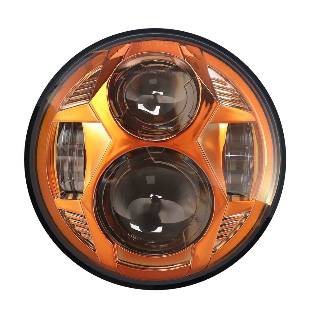 【DOT Eマーク認証】5.75インチ LEDヘッドライト ハイビーム51W 4500LM ロービーム36W 2800LM オスラムLED搭載 IP67 防水 EMC内蔵 ハーレー対応 オレンジ