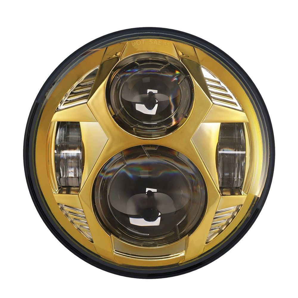 【DOT Eマーク認証】5.75インチ LEDヘッドライト ハイビーム51W 4500LM ロービーム36W 2800LM オスラムLED搭載 IP67 防水 EMC内蔵 ハーレー対応 イエロー