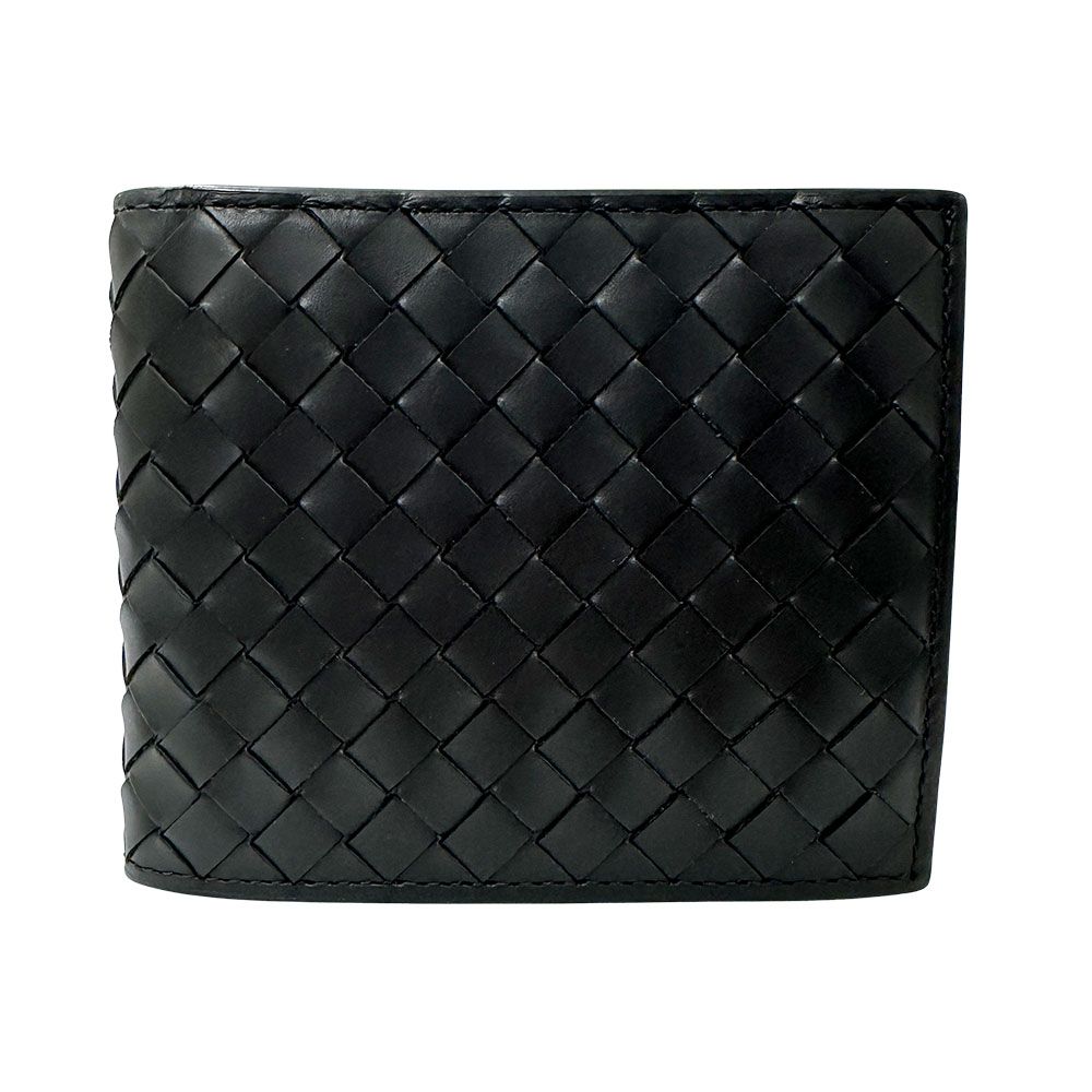 ボッテガ・ヴェネタ BOTTEGAVENETA 財布 メンズ ブランド イントレチャート 二つ折り財布 レザー ブラック ミニ財布 ウォレット 黒 【中古】