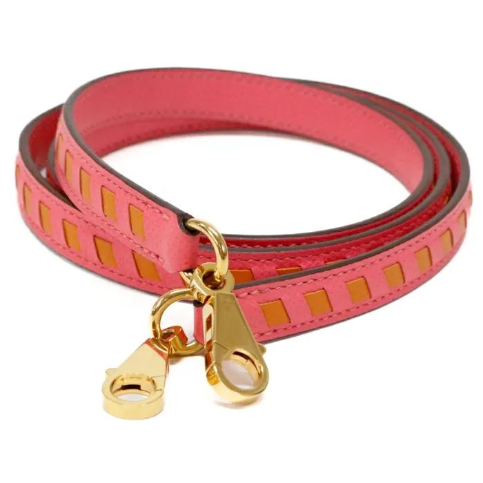 エルメス HERMES バンドリエール トレサージュ ドゥ キュイール エプソン レザー GD金具 C刻印 (2018年) バッグ アクセサリー 交換用 レディース メンズ ローズアザレ ピンク/アプリコット オレンジ 正規品 極美品 中古 mbz16009