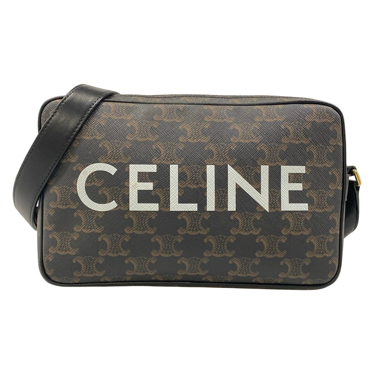 CELINE(セリーヌ) ショルダーバッグ トリオンフキャンバス 黒×ダークブラウン レザー