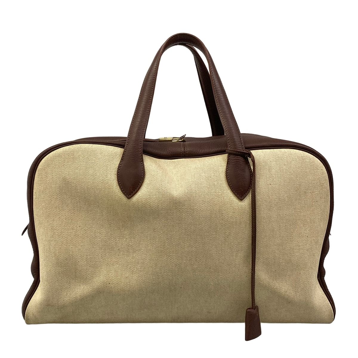 HERMES(エルメス) ハンドバッグ ヴィクトリア43 ベージュ×ダークブラウン ゴールド金具