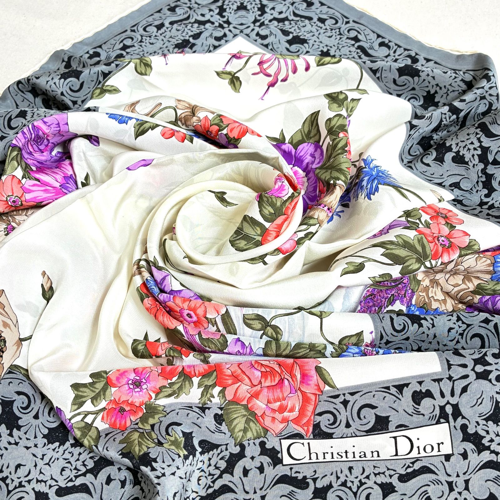 ☆Christian Dior イタリア製 花と石像モチーフ ヴィンテージ シルク