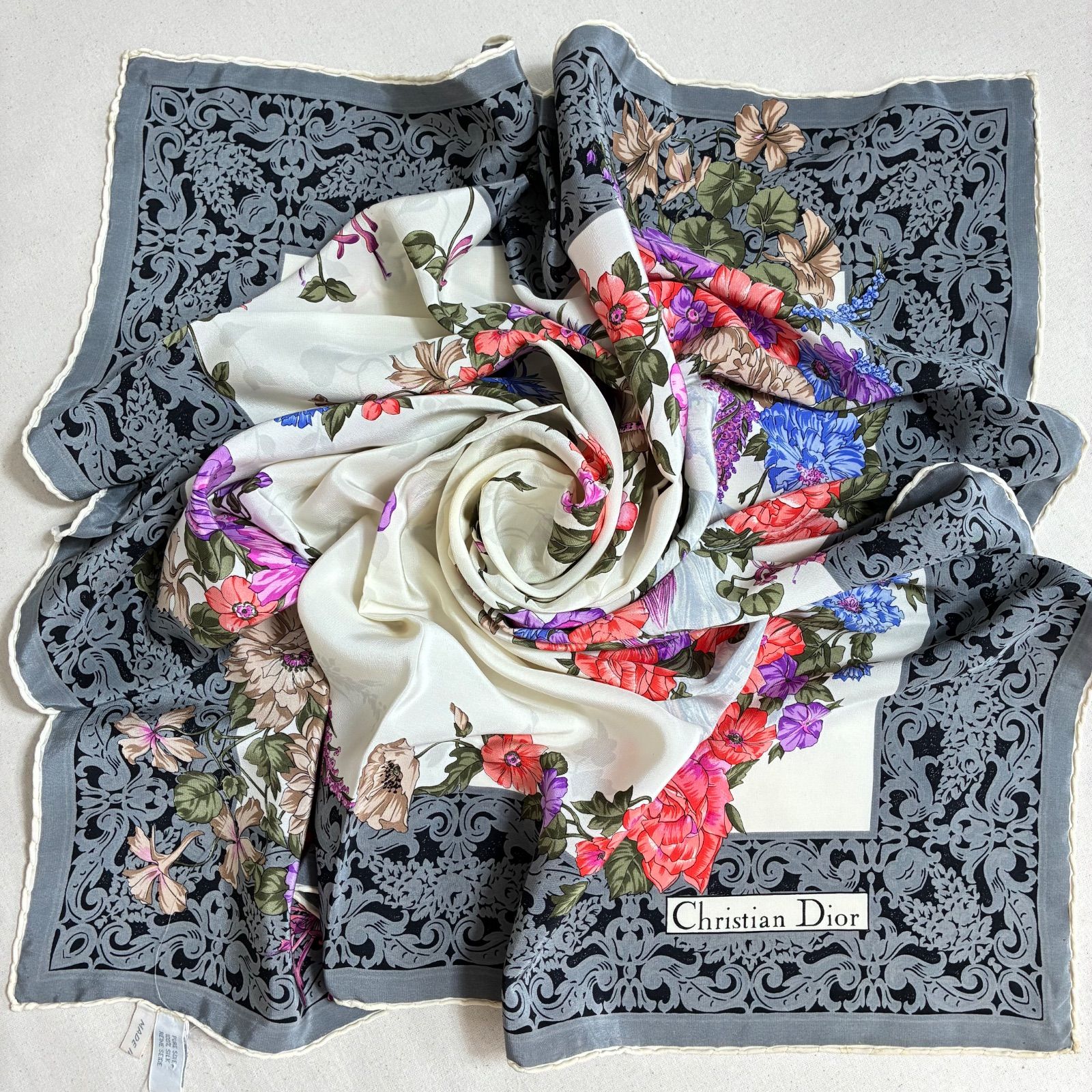 ☆Christian Dior イタリア製 花と石像モチーフ ヴィンテージ シルク