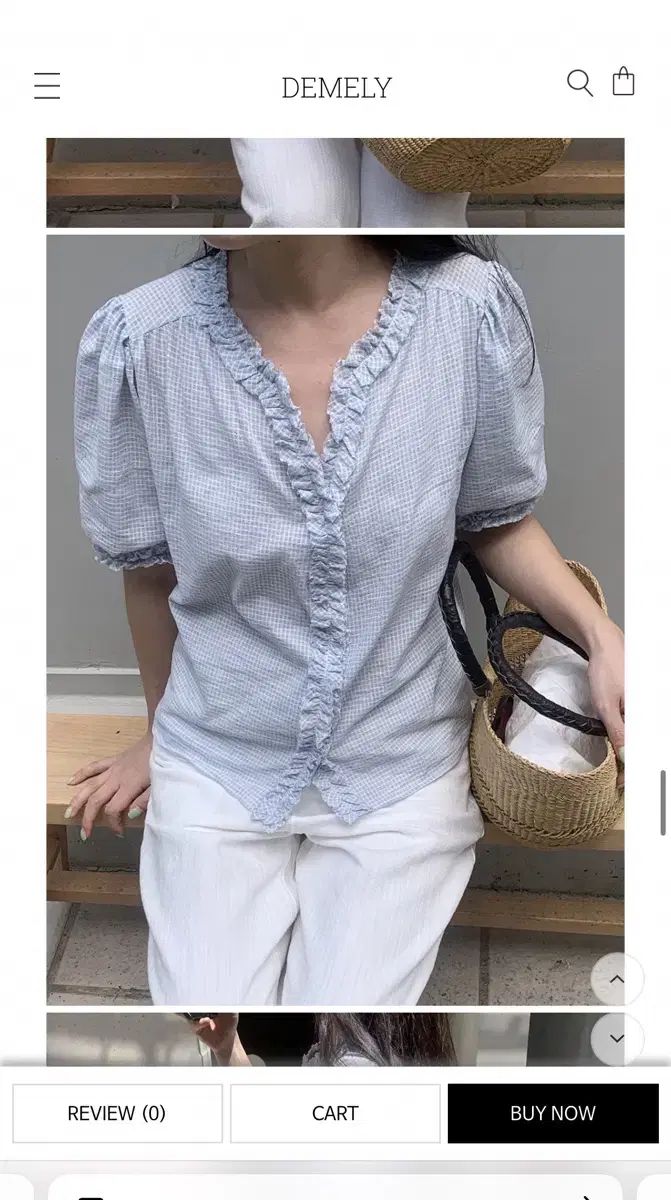 ドメリー ラッフル ブラウス スカイ ruffle blouse