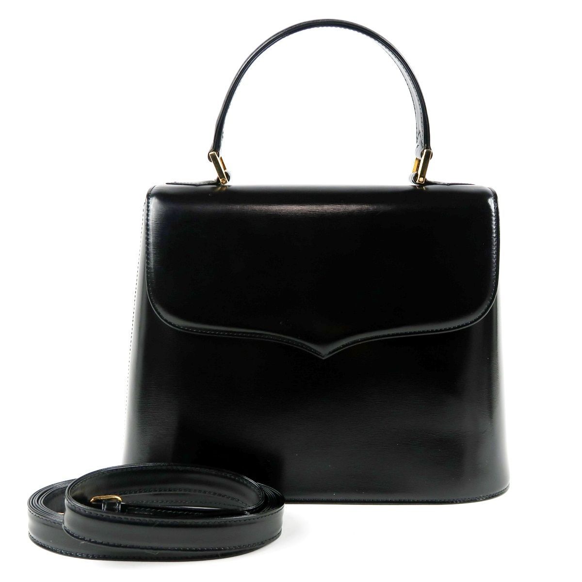 【新品同様・未使用】YVES SAINT LAURENT YSL イヴサンローラン レザー 2WAYショルダー ハンドバッグ ブラック×ゴールド金具【UQ93】