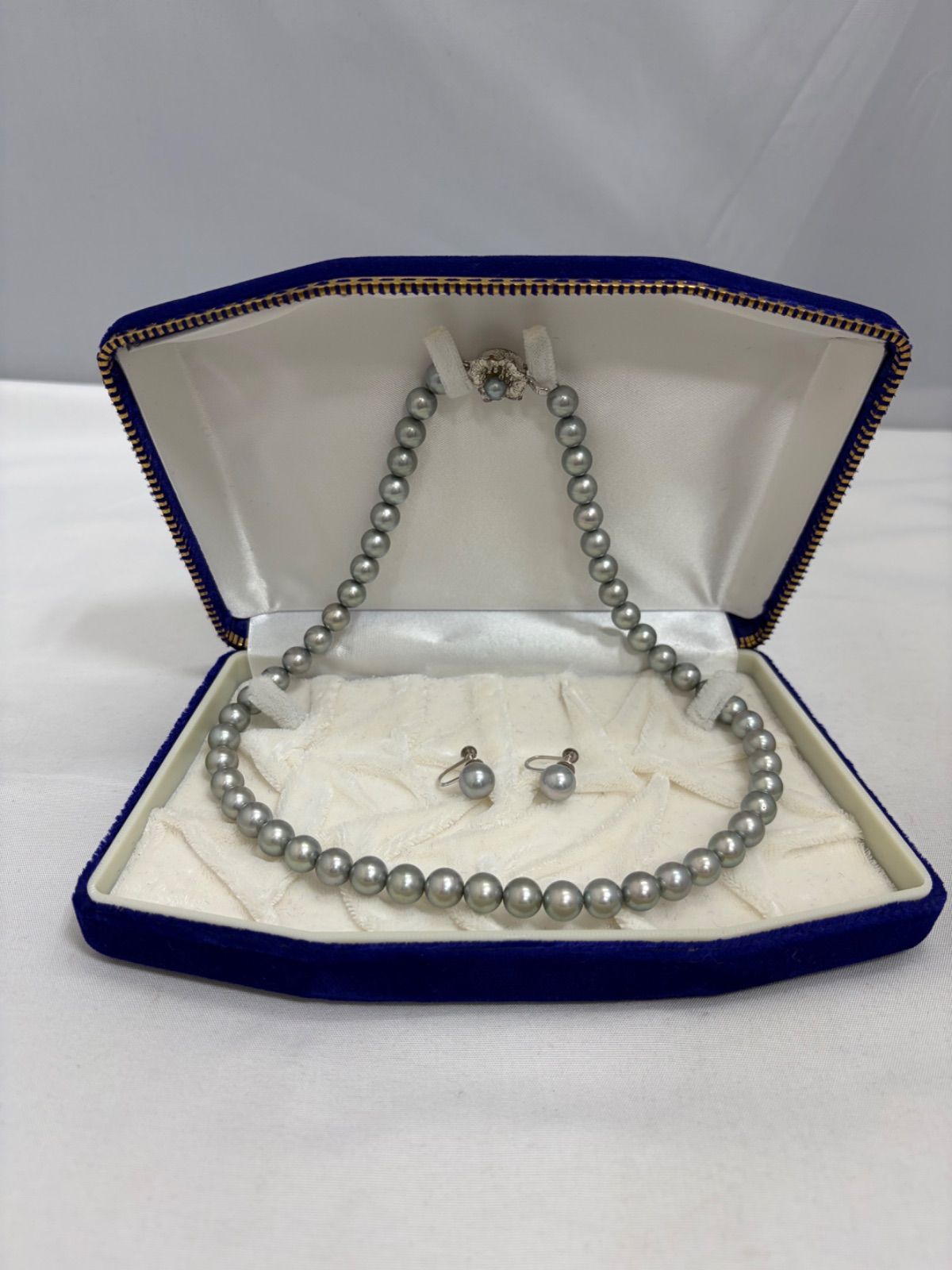 本真珠ネックレス＆イヤリング シルバーグレー K14WG SILVER 7mm パール