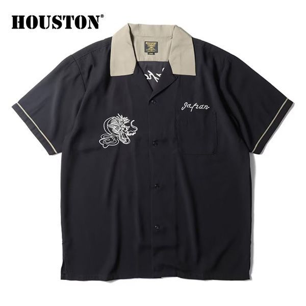 ヒューストン【HOUSTON】41310 SOUVENIR SHIRT(MAP) スーベニアシャツ メンズ 半袖 シャツ アメカジ レーヨン 刺繍 バックデザイン ミリタリー