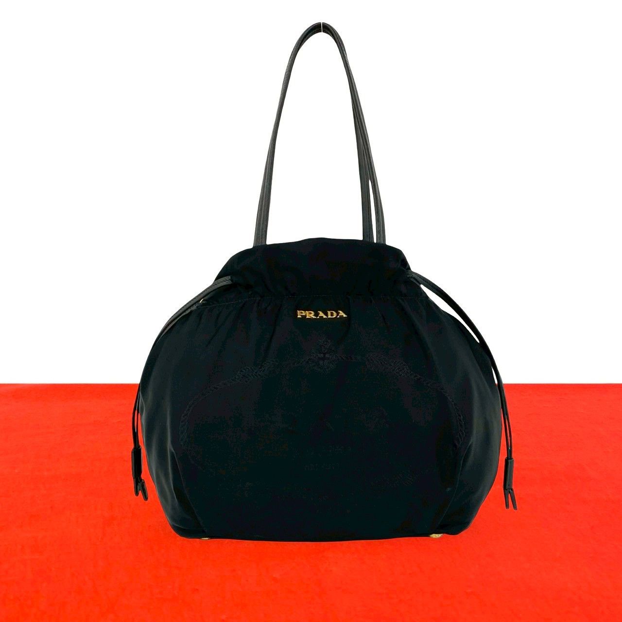 極 美品 PRADA プラダ ロゴ 金具 テスート ナイロン レザー 本革