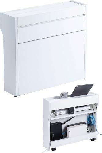サンワダイレクト ルーター収納ボックス ケーブルボックス 幅50cm 高さ45cm 充電ステーション スマホスタンド機能 モデム Wi-Fi 扉付き 木製 2段 完成品 ホワイト 200-CB007LWts