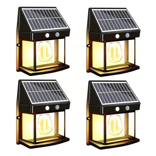 ソーラーライト オクガイ ボウスイ 400ルーメン 3000K電球色 1500mAh大容量バッテリー 充電6時間/最大24時間連続点灯 人感センサー搭載 IP65防水 配線不要 庭・玄関・テラス・塀・廊下・ガレージ対応 雰囲気作り 祭り装飾 4個セットts
