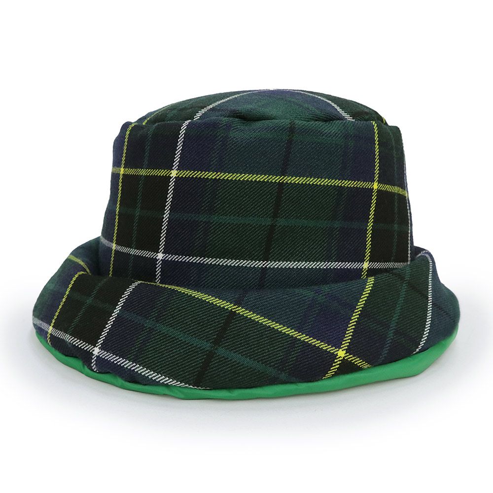 プラダ 2HC248 三角ロゴプレート チェック柄 バケットハット バージンウール100% グリーン シルバー金具 PRADA（未使用保管品）
