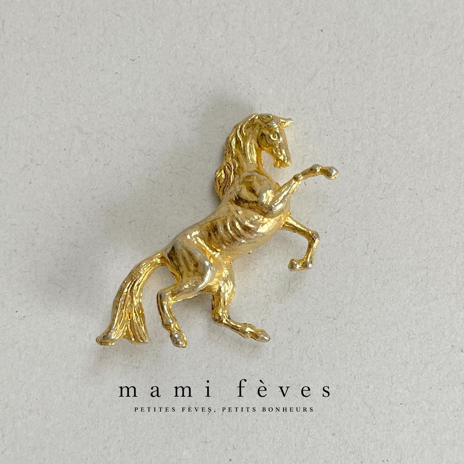 フェーヴ 馬 ゴールド メタル フランス フェーブ ミニチュア陶器 m