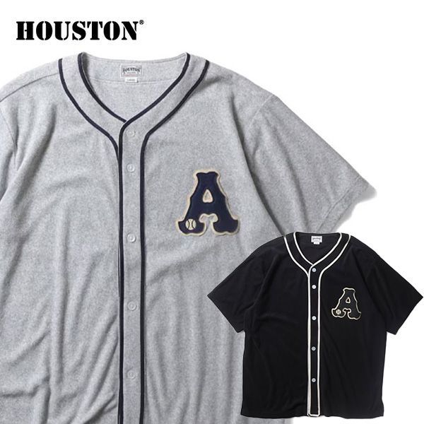 ヒューストン【HOUSTON】41324 PILE BASEBALL SHIRT パイル ベースボールシャ ツ メンズ 半袖シャツ ワッペン パイピング