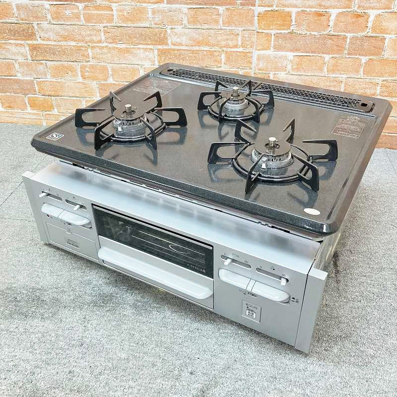 【中古品】【美品】 Harman(ハーマン) グリル付 3口ガス ガラストップ ビルトインコンロ 「DG32N1SR」 都市ガス用12A13A #シルバー 15F