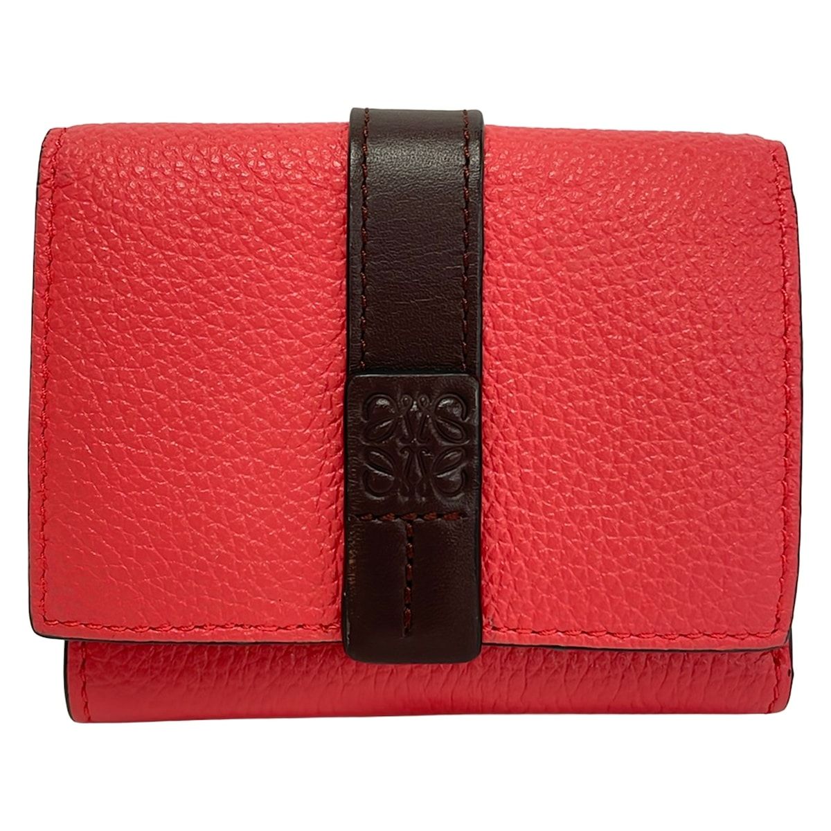 LOEWE(ロエベ) 3つ折り財布 トライフォールド ウォレット ピンク×ダークブラウン レザー