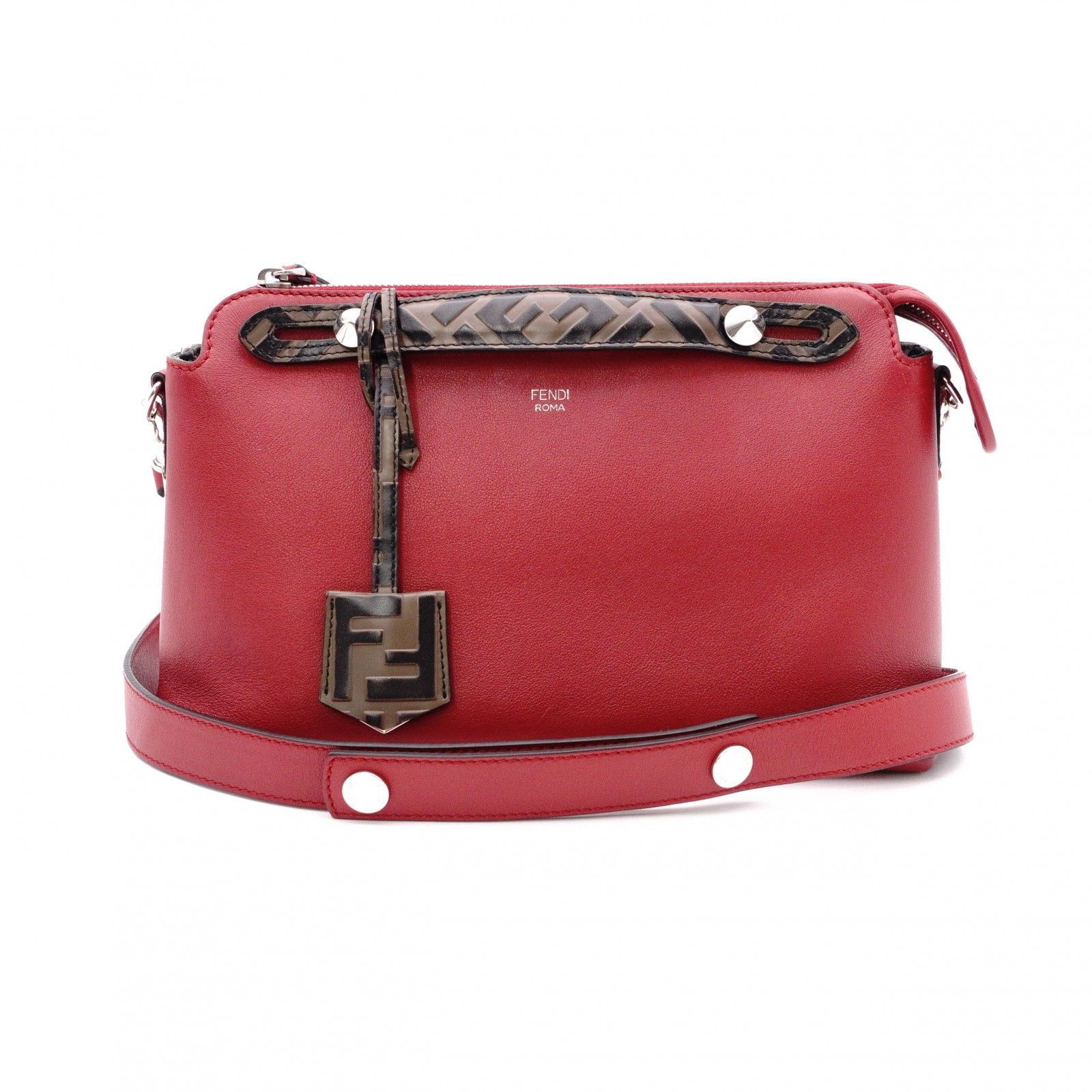 FENDI フェンディ ズッカ バイザウェイ ハンドバッグ レザー レッド 2way クロスボディ 赤 チャーム付き