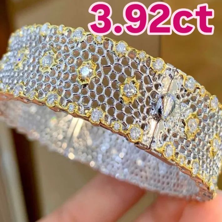 3.92ct 天然ダイヤモンド ブッチェラッティ風 バングル 18Kホワイトゴールド×18Kイエローゴールド