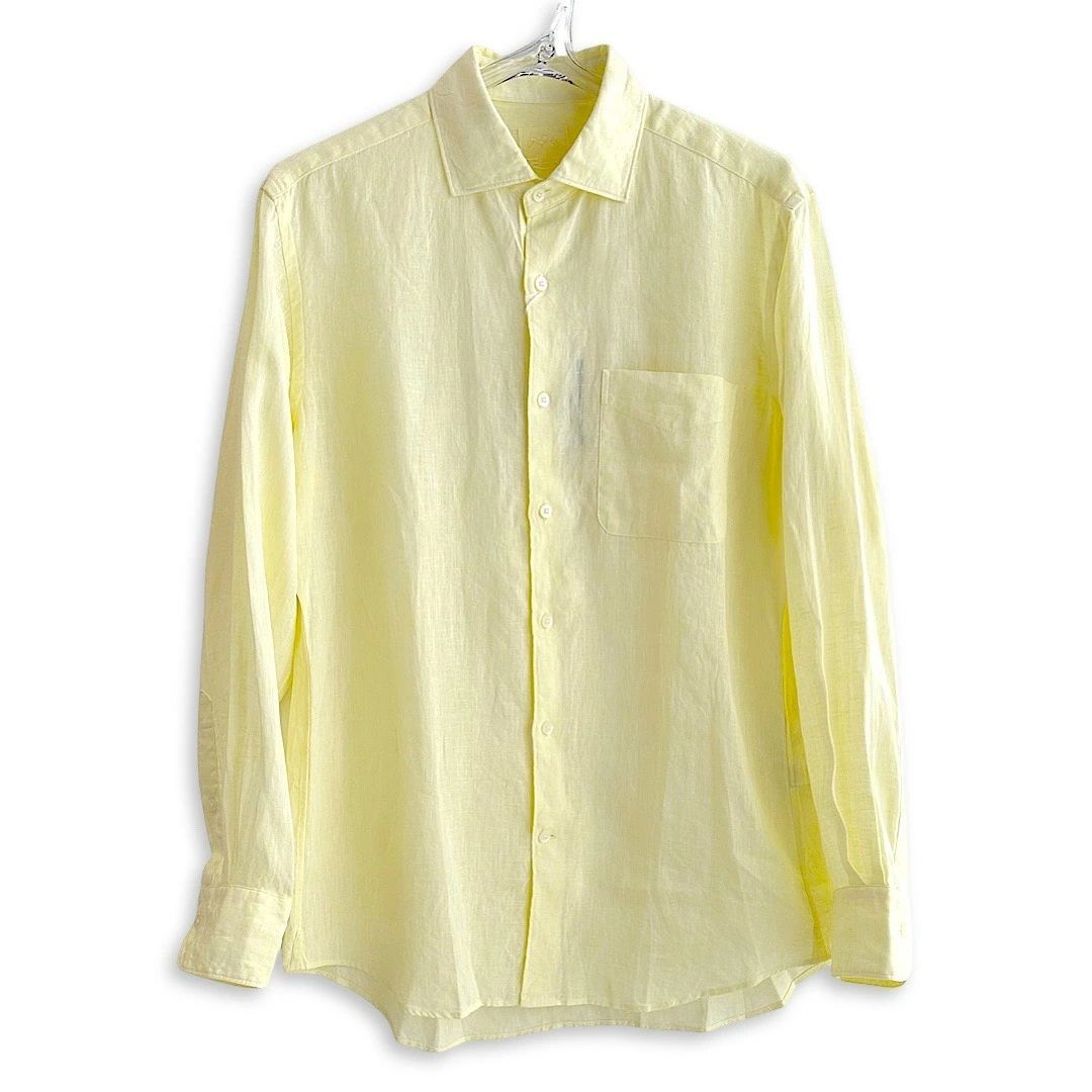 新品 Aquascutum アクアスキュータム リネンシャツ イエロー サイズLL 麻100％ ALBINI生地 日本製 定価35200円 メンズ