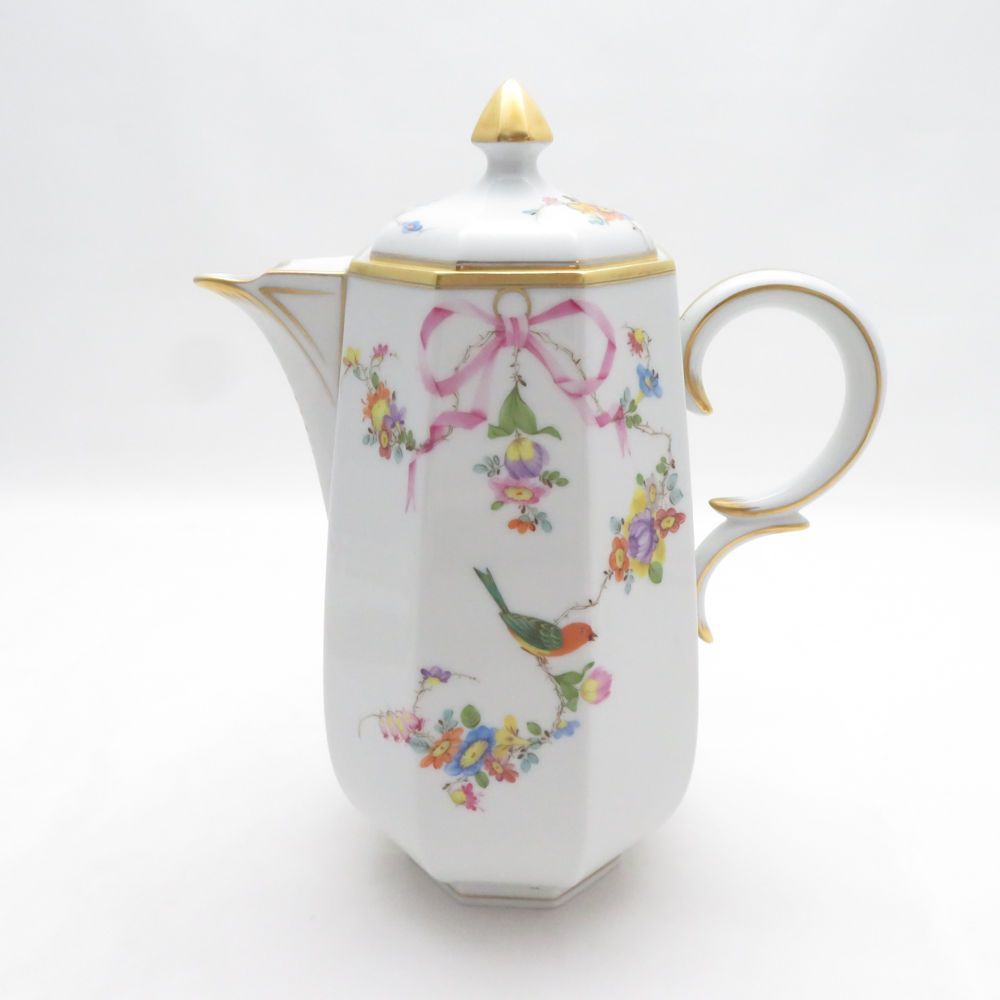 美品 Herend ヘレンド 地中海の庭 JM 4308 コーヒーポット オクタゴナル 八角形 シノワズリ 鳥 花 金 SU14456C1