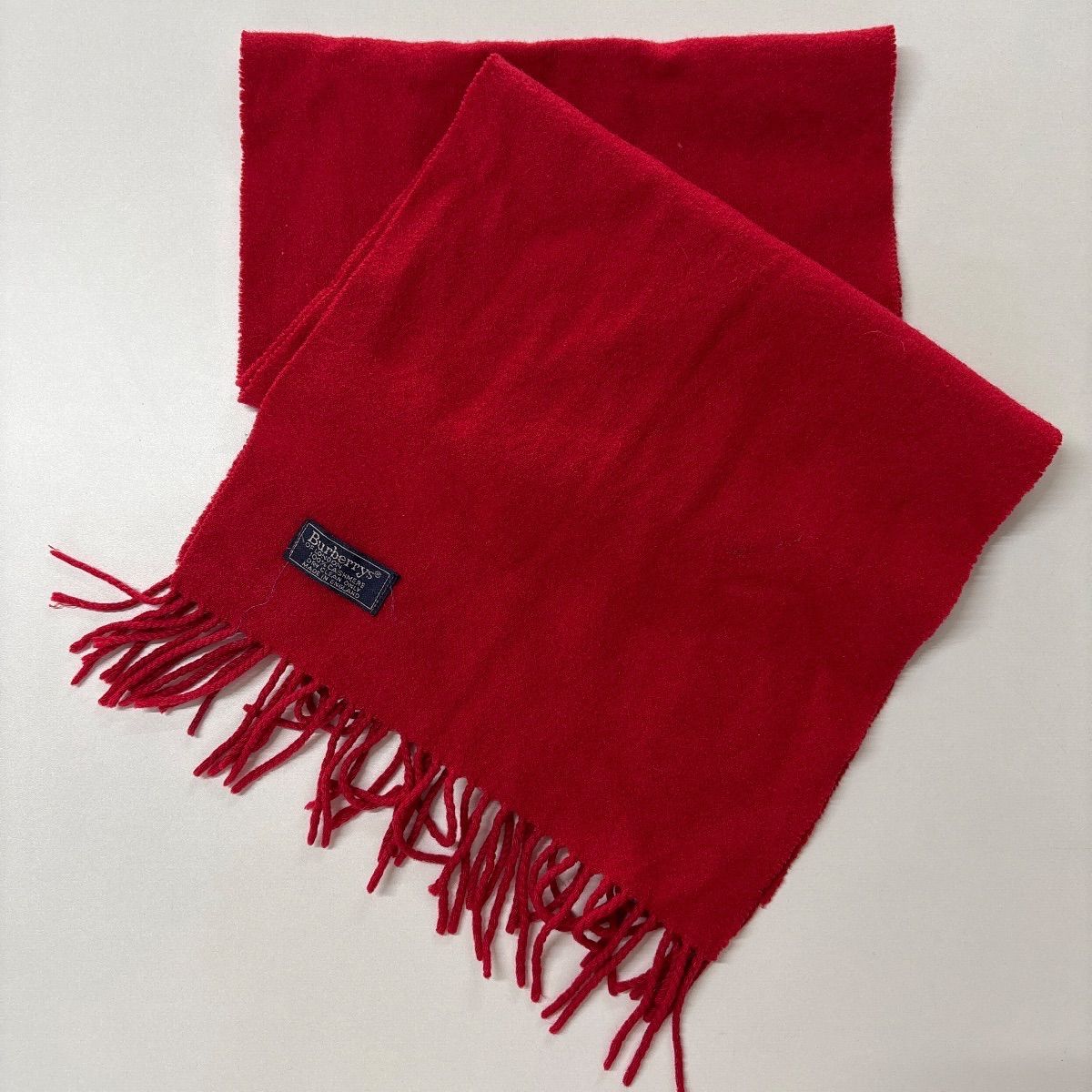 美品】バーバリーズ カシミヤ100% マフラー レッド ホースロゴ刺繍