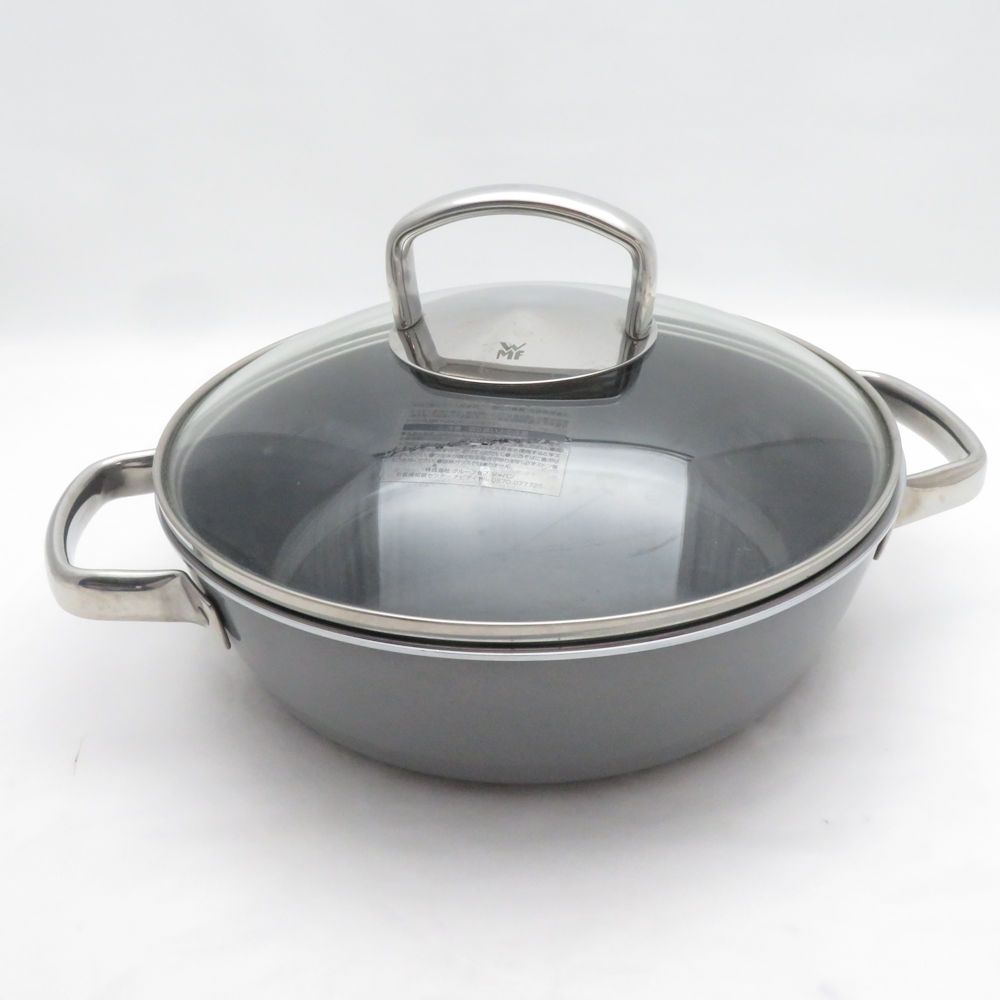 WMF ヴェーエムエフ フュージョンテック ミネラルロースター 両手鍋 24cm 浅型鍋 無水調理 ガラス蓋 プラチナム SC11321Z