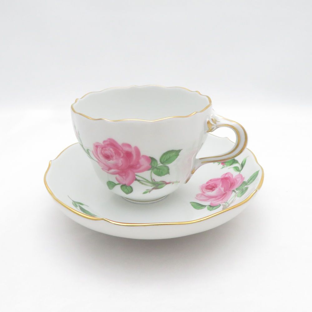 美品 MEISSEN マイセン ピンクローズ カップ＆ソーサー ティー コーヒー バラ 薔薇 SO3968K1